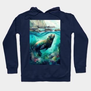 Colorful Watercolor Steller Sea Lion Artwork Hoodie